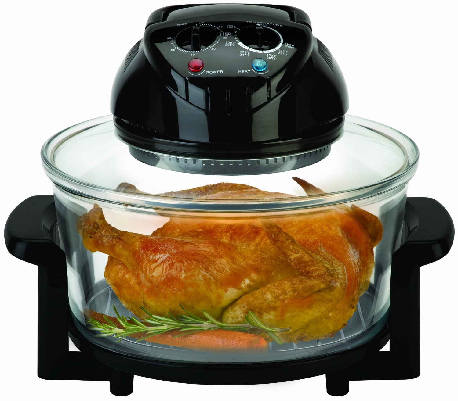 Big Boss Rapid Wave Halogen Infrared Convection Countertop Oven - 16 Quart with Extender Ring Glass Bowl