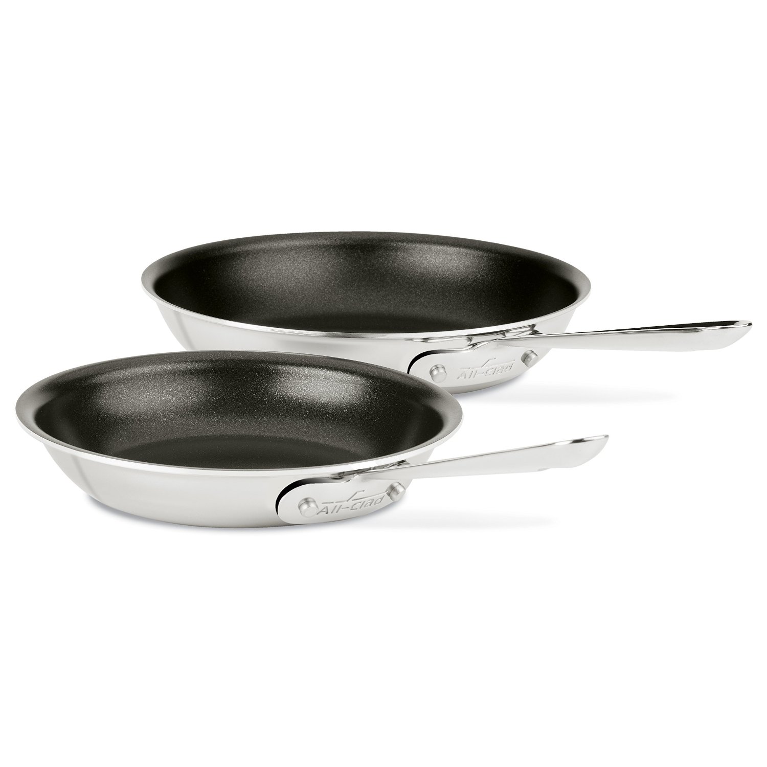 All-Clad 410810 NSR2 Stainless Steel Dishwasher Safe Oven Safe Nontick 8-Inch and 10-Inch Fry Pan Set, 2-Piece, Black