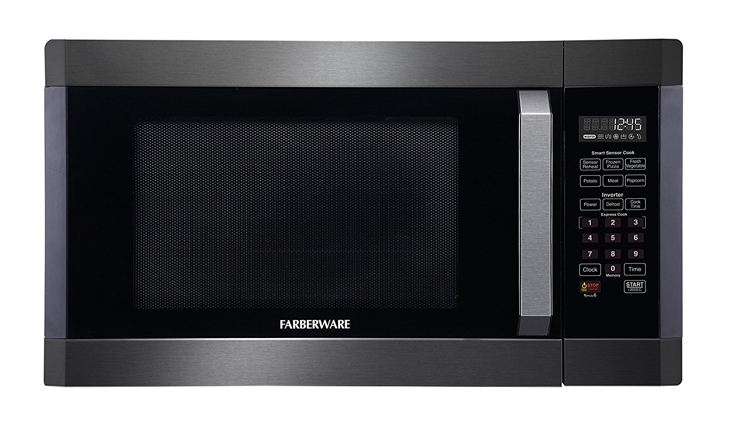 Farberware Black FMO16AHTBSE 1.6 Cubic Foot 1300-Watt Microwave Oven with Smart Sensor Cooking and Inverter Precision Cooking Technology, Stainless Steel