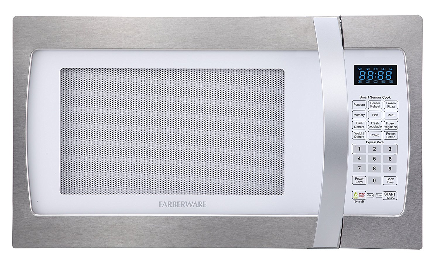 Farberware Professional FMO13AHTPLE 1.3 Cubic Foot 1100-Watt Microwave Oven with Sensor Cooking, White/Platinum