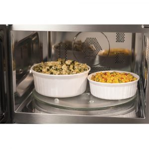 the microwave interior with larger dishes