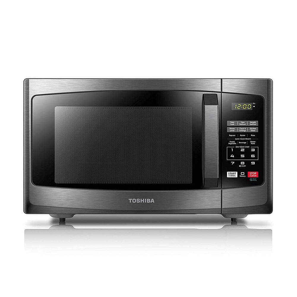 Toshiba EM925A5A-BS Microwave Oven with Sound On/Off ECO Mode and LED Lighting, 0.9 Cu.ft, Black Stainless (Renewed)