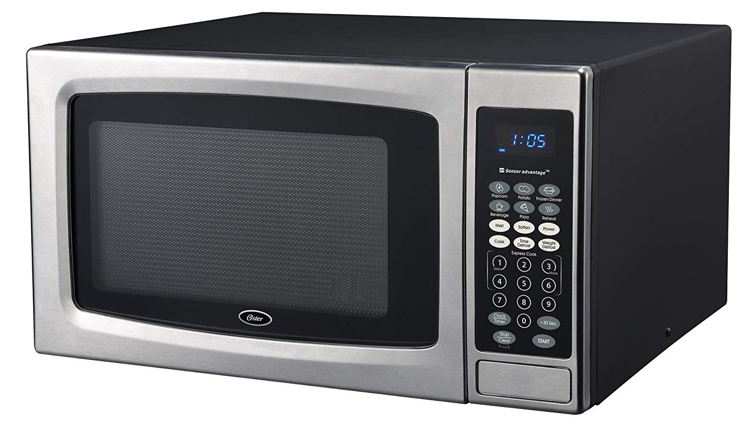 Oster OGZE1304S 1100W Sensor Microwave Oven, 1.3 cu. ft, Stainless Steel/Black