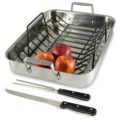Culina® Oven to Stove 16" Roaster Pan Tri-ply Stainless Steel with Non-stick Roasting Rack and Bonus Carving Set.
