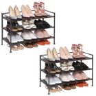 Seville Classics 3-Tier Stackable 24-Pair Woodgrain Resin Slat Shelf Sturdy Metal Frame Shoe Storage Rack