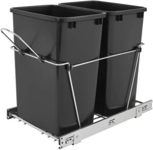 Rev-A-Shelf RV-18KD-18C S Double 35 Quart Sliding Pull Out Kitchen Cabinet Waste Bin Container, Black