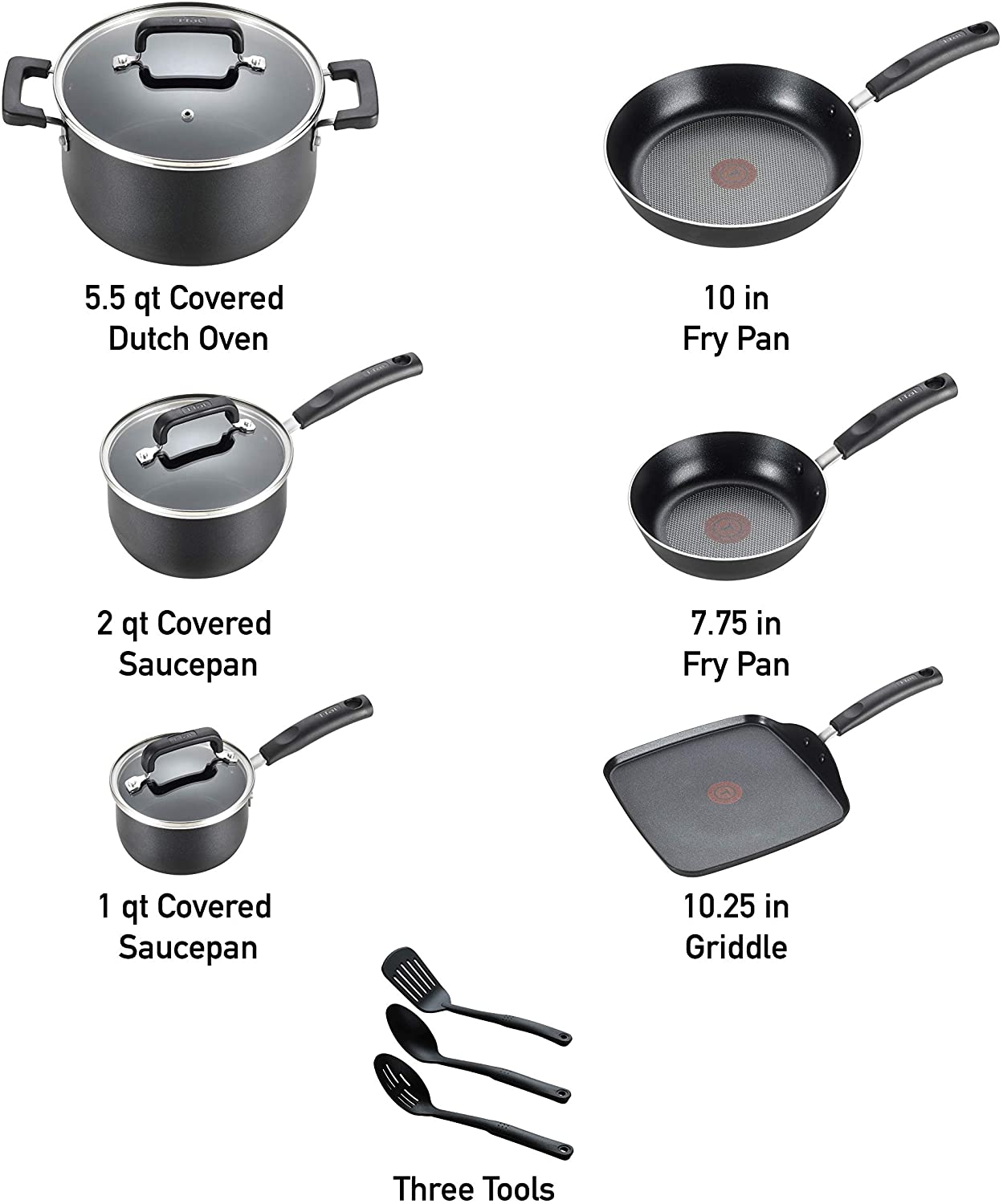 Tfal C530SC Signature Nonstick Dishwasher Safe Cookware Set, Nonstick