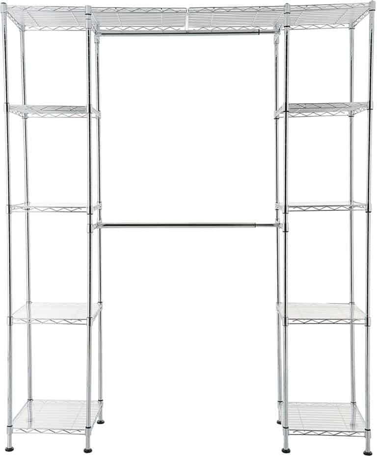 AmazonBasics Expandable Metal Hanging Storage Organizer Rack Wardrobe with Shelves, 14"63" x 58