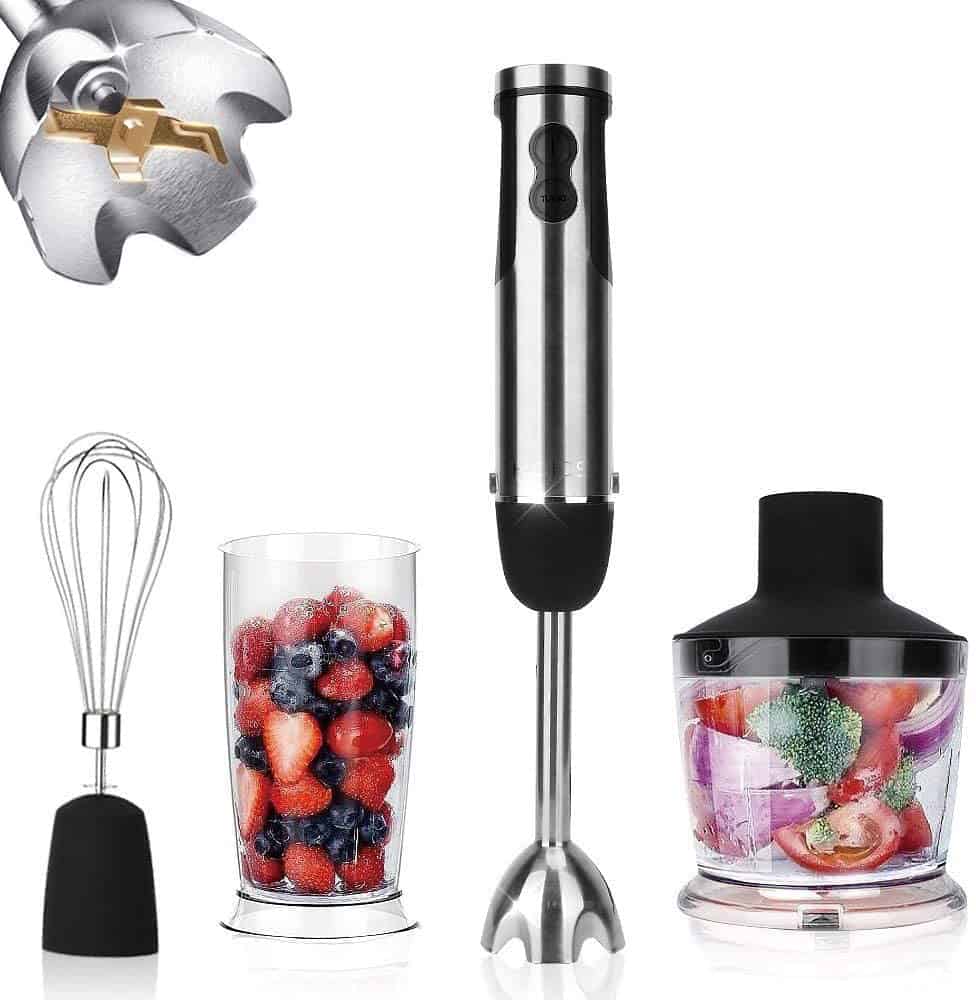 KOIOS Powerful 800W 4-in-1 Hand Immersion Blender 12 Speeds, Includes 304 Stainless Steel Stick Blender