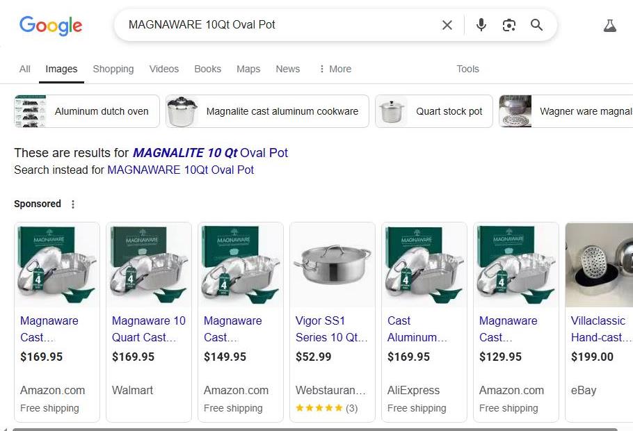 Google Search Results for MAGNAWARE 10Qt Oval Pot