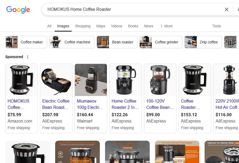 Google Search Results for HOMOKUS Home Coffee Roaster