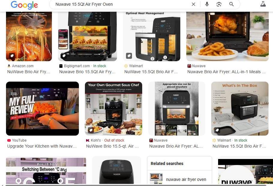 Nuwave Brio XL Air Fryer Displayed in Google Search Results