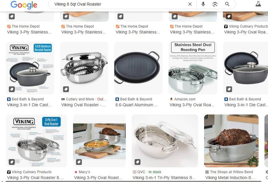 Viking 8.5qt Oval Roaster Displayed in Google Search Results