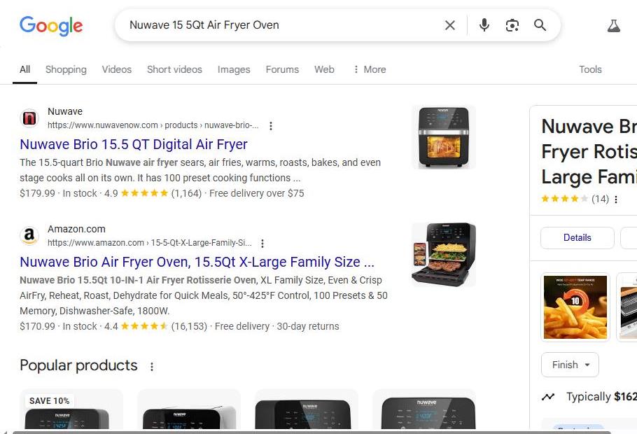 Google Search Results for Nuwave Brio 15.5 Qt Air Fryer