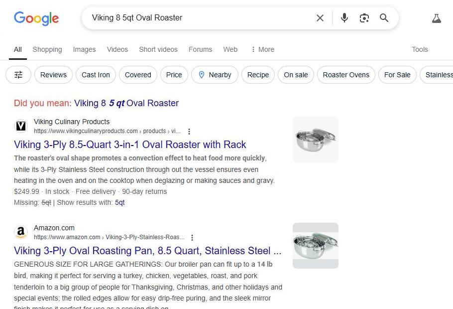 Google Search Results for Viking 8.5qt Oval Roaster