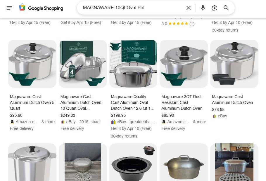 Magnaware 10Qt Oval Pot Search Results