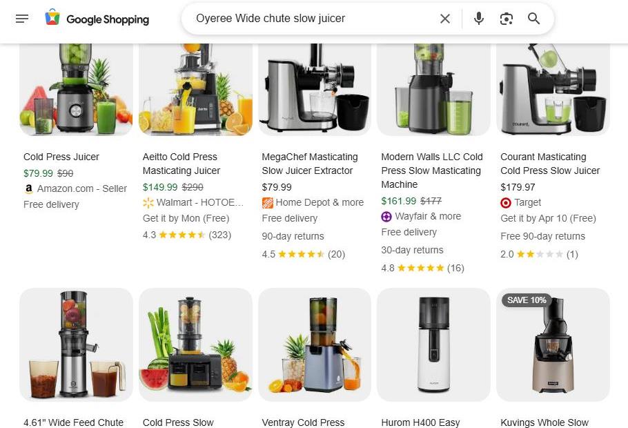 Google Shopping Results for Oyeree Wide Chute Slow Juicer