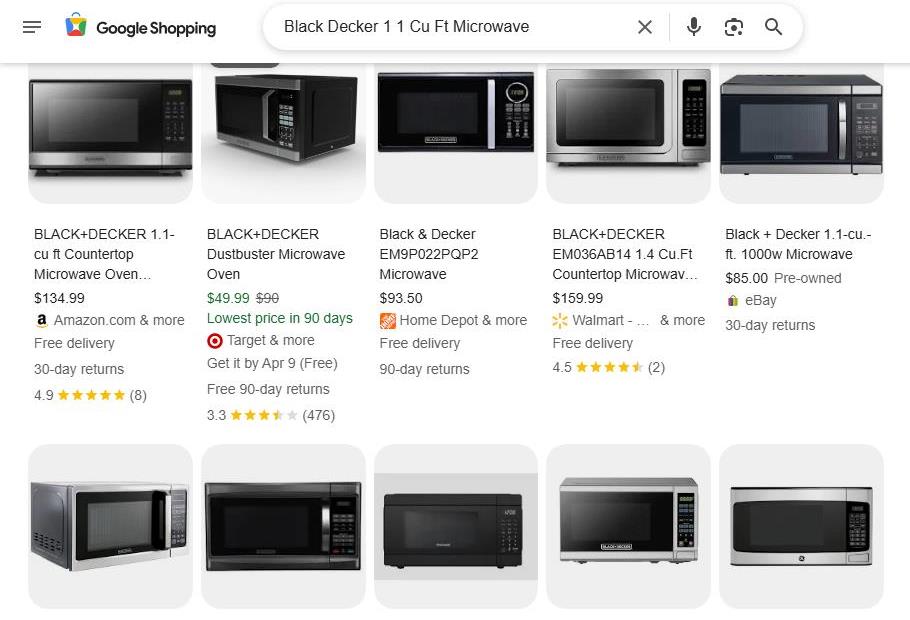 Google Shopping Results for Black+Decker Microwaves