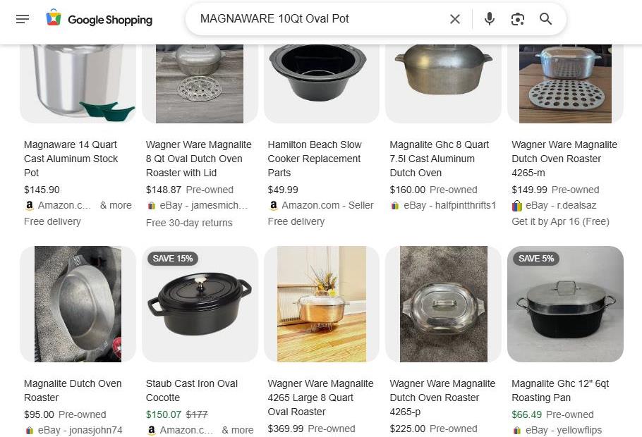 Google Shopping Results for Magnalite 10Qt Oval Pot