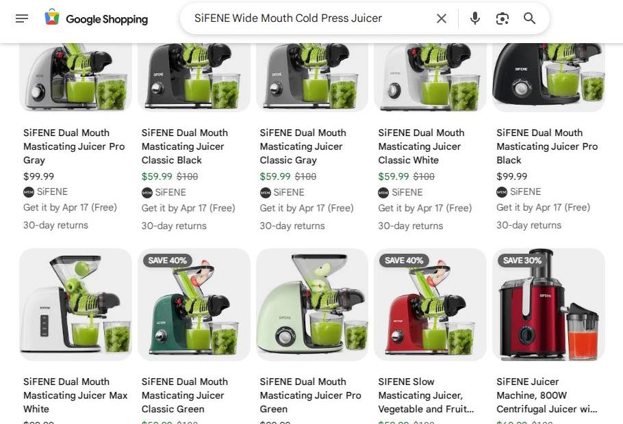 SiFENE Juicer Variety on Google Shopping