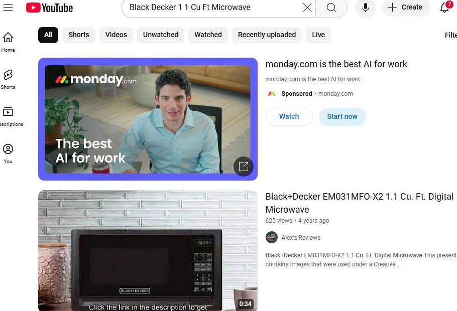 YouTube Ad for Monday.com and Black+Decker Microwave
