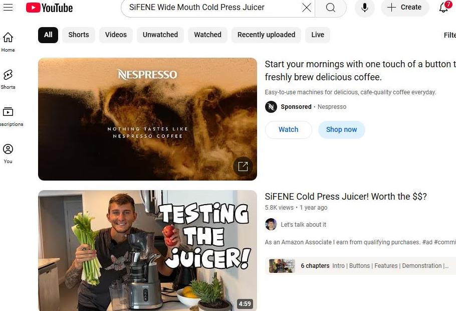 YouTube Ad for Nespresso Coffee Above Juicer Review